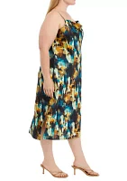 Plus Sleeveless Watercolor Print Cowl Neck Dress