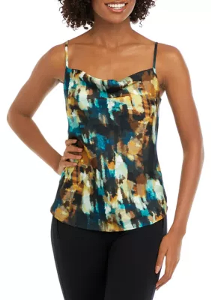 Women's Watercolor Printed Cowl Neck Blouse