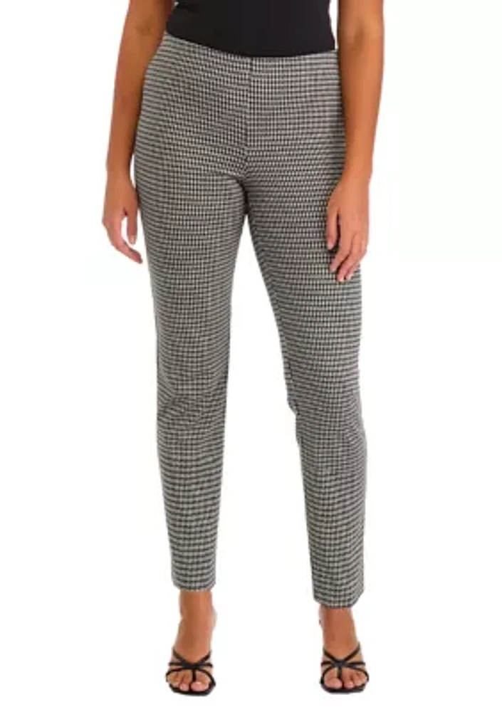 Women's Pull On Straight Ankle Houndstooth Ponte Pants