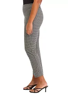 Women's Pull On Straight Ankle Houndstooth Ponte Pants