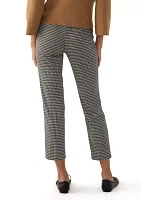 Petite Pull On Straight Ankle Houndstooth Ponte Pants