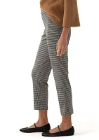 Petite Pull On Straight Ankle Houndstooth Ponte Pants