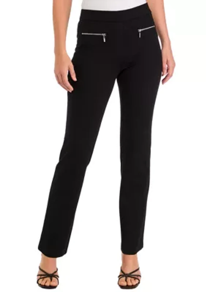 Women's Pull On Baby Bootcut Pants with Zip Pockets