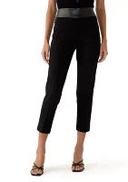 Petite Pull On Straight Ankle Modern Compression Leather Waist Pants