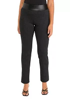 Women's Pull On Ponte Leather Straight Ankle Pants