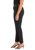 Women's Pull On Ponte Leather Straight Ankle Pants