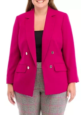 Plus Notch Collar Faux Double Breasted Crepe Jacket