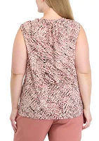 Plus Abstract Print Sleeveless Knit Top