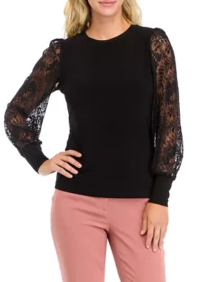 Petite Lace Sleeve Knit Top