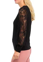 Petite Lace Sleeve Knit Top