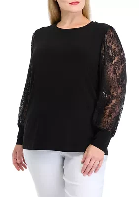 Plus Lace Sleeve Knit Top