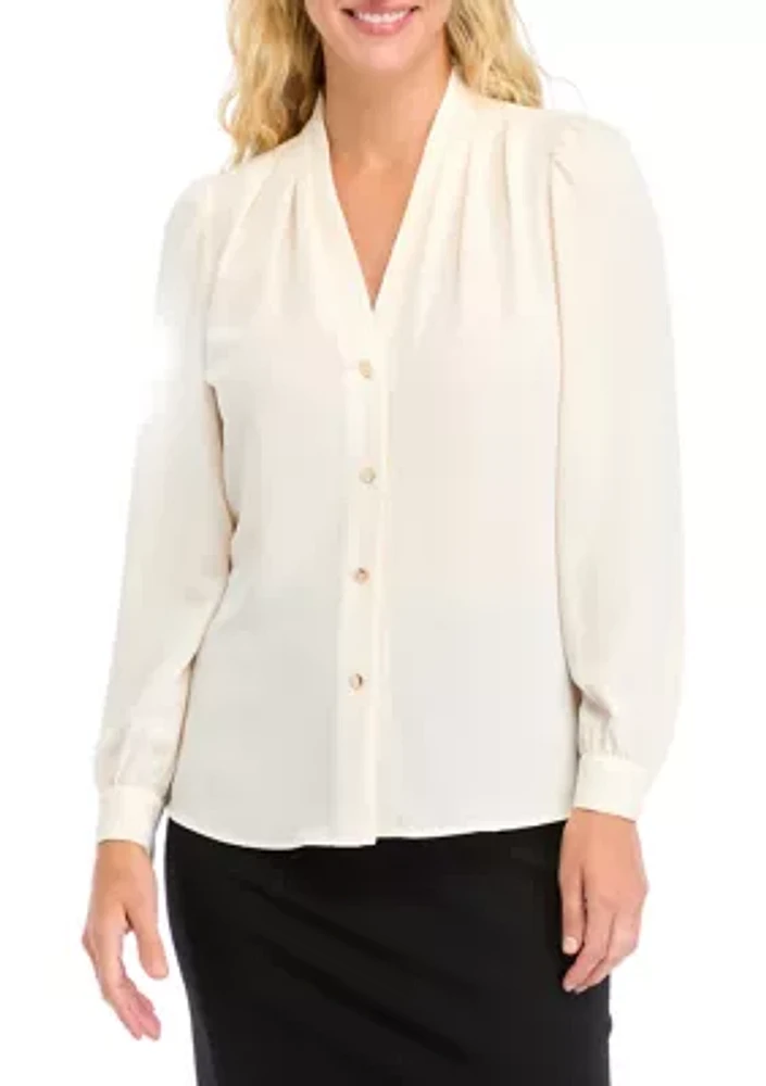 Women's Collarless Button Front Blouse