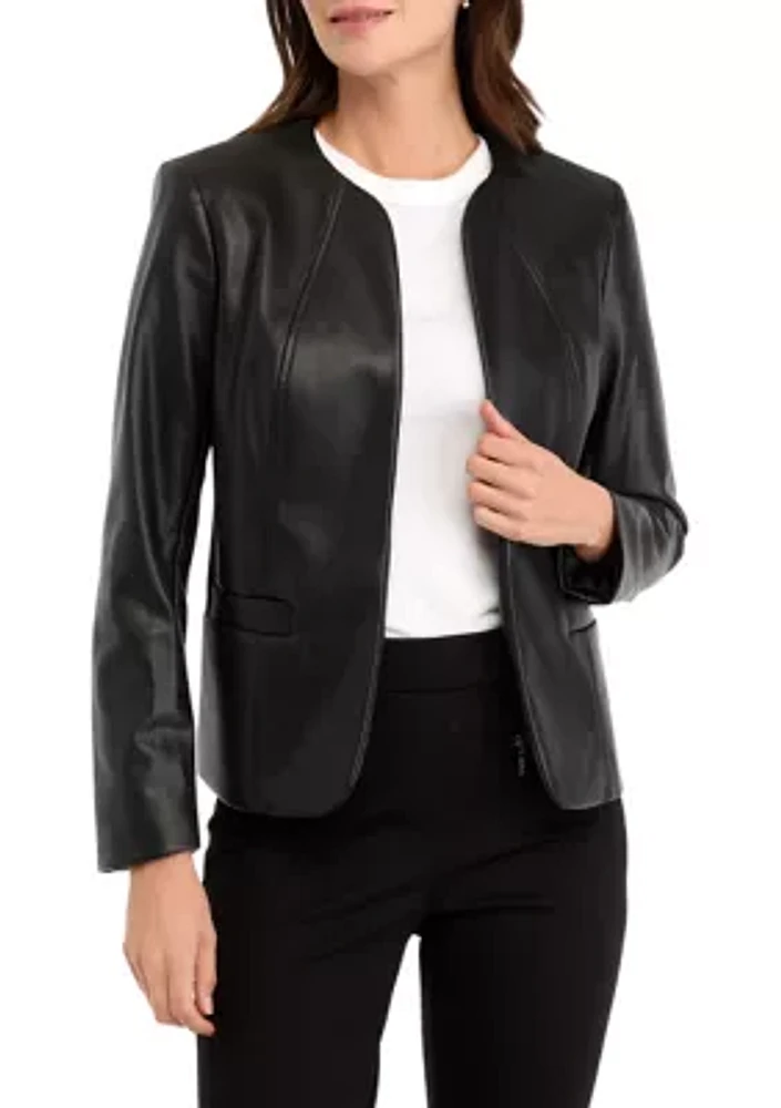 Women's Faux Leather Kissing Front Jacket with Welt Pockets