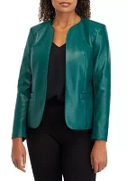 Women's Faux Leather Kissing Front Jacket with Welt Pockets