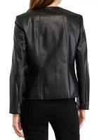 Women's Faux Leather Kissing Front Jacket with Welt Pockets