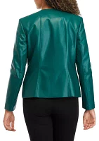 Women's Faux Leather Kissing Front Jacket with Welt Pockets