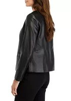 Women's Faux Leather Kissing Front Jacket with Welt Pockets