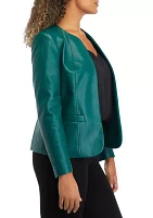 Women's Faux Leather Kissing Front Jacket with Welt Pockets