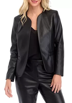 Petite Faux Leather Open Jacket