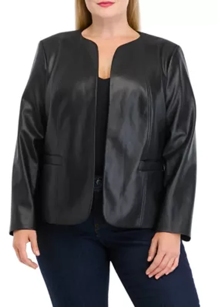 Plus Faux Leather Open Jacket