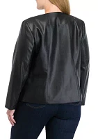 Plus Faux Leather Open Jacket