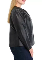 Plus Faux Leather Open Jacket