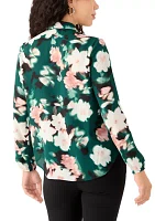 Petite Floral Print Long Sleeve Bow Blouse