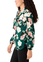 Petite Floral Print Long Sleeve Bow Blouse