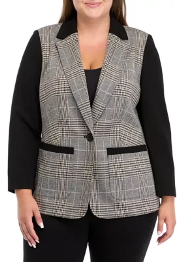 Plus One Button Notch Collar Jacket with Patch Pockets