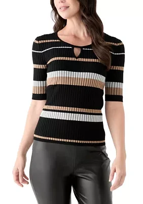 Women's Striped Keyhole Top