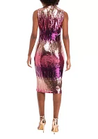 Women's Printed Mesh Sequin Midi Dress