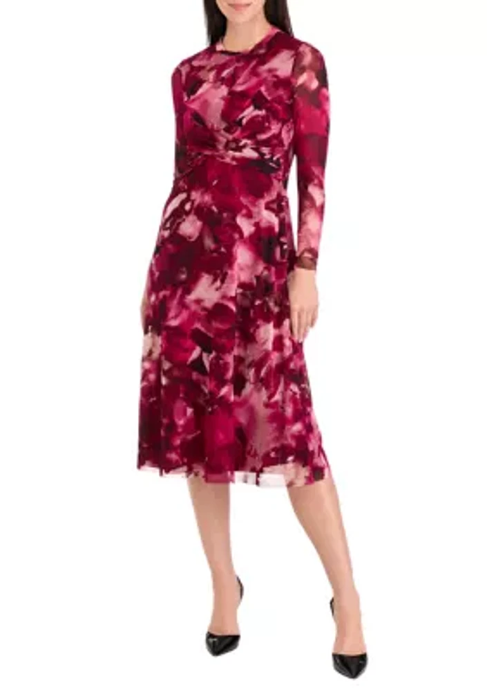 Women's Long Sleeve Twist Midi Dress