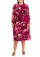 Plus Floral Print Twist Front Mesh Dress