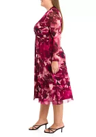 Plus Floral Print Twist Front Mesh Dress