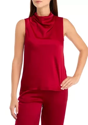 Petite Sleeveless Cowl Neck Blouse