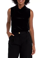 Petite Sleeveless Cowl Neck Halter Velvet Top