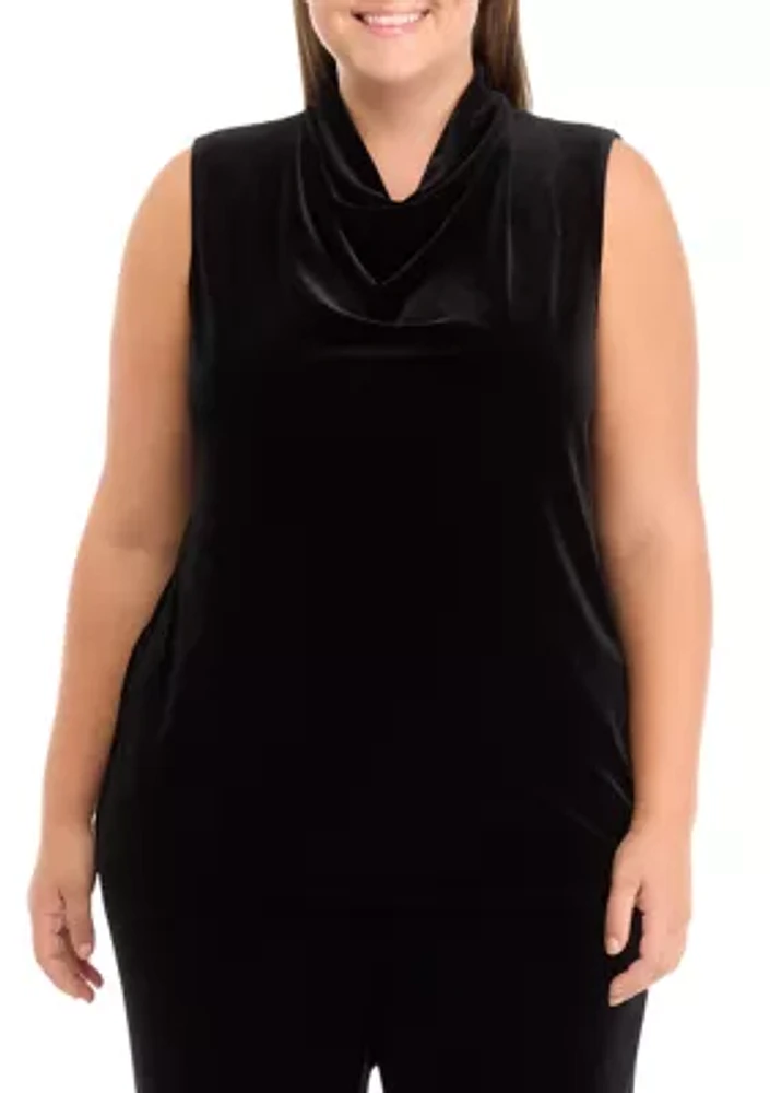 Plus Sleeveless Cowl Neck Velvet Top