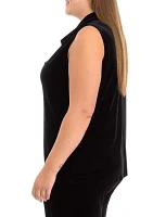 Plus Sleeveless Cowl Neck Velvet Top