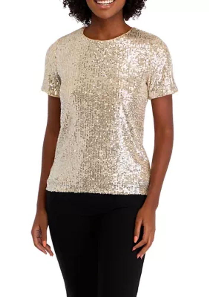 Petite Short Sleeve Sequin T-Shirt