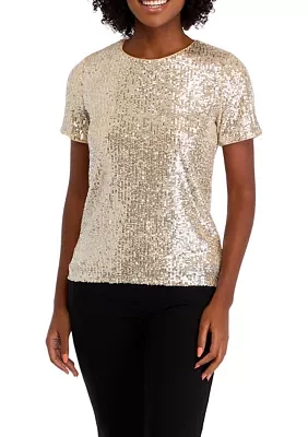 Petite Short Sleeve Sequin T-Shirt