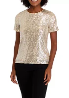 Petite Short Sleeve Sequin T-Shirt