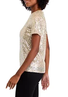 Petite Short Sleeve Sequin T-Shirt