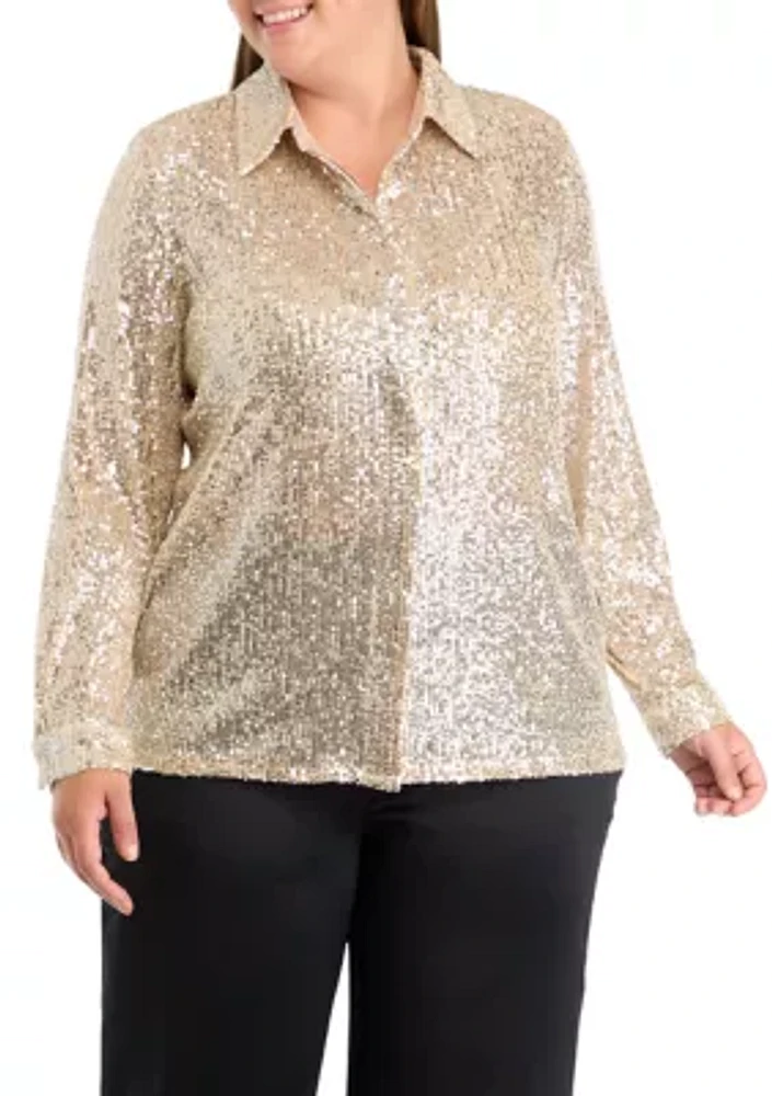 Plus Sequin Button Front