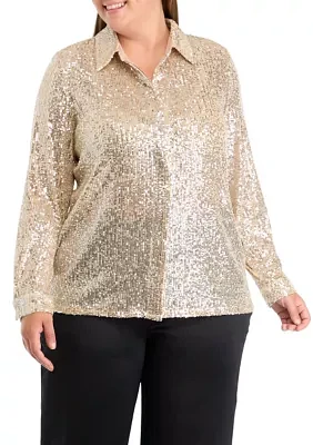 Plus Sequin Button Front