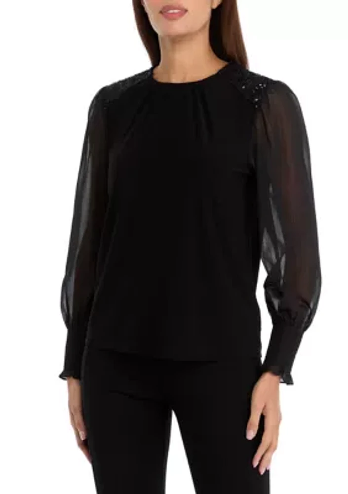 Women's Sheer Sleeve Knit Top