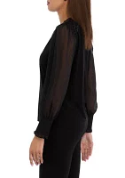 Women's Sheer Sleeve Knit Top