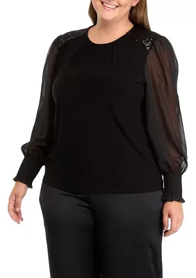 Plus Sheer Sleeve Knit Top