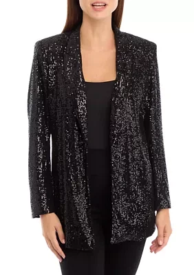 Petite Open Front Peak Lapel Sequin Cardigan