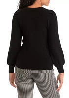 Petite Crew Neck Puff Sleeve Sweater