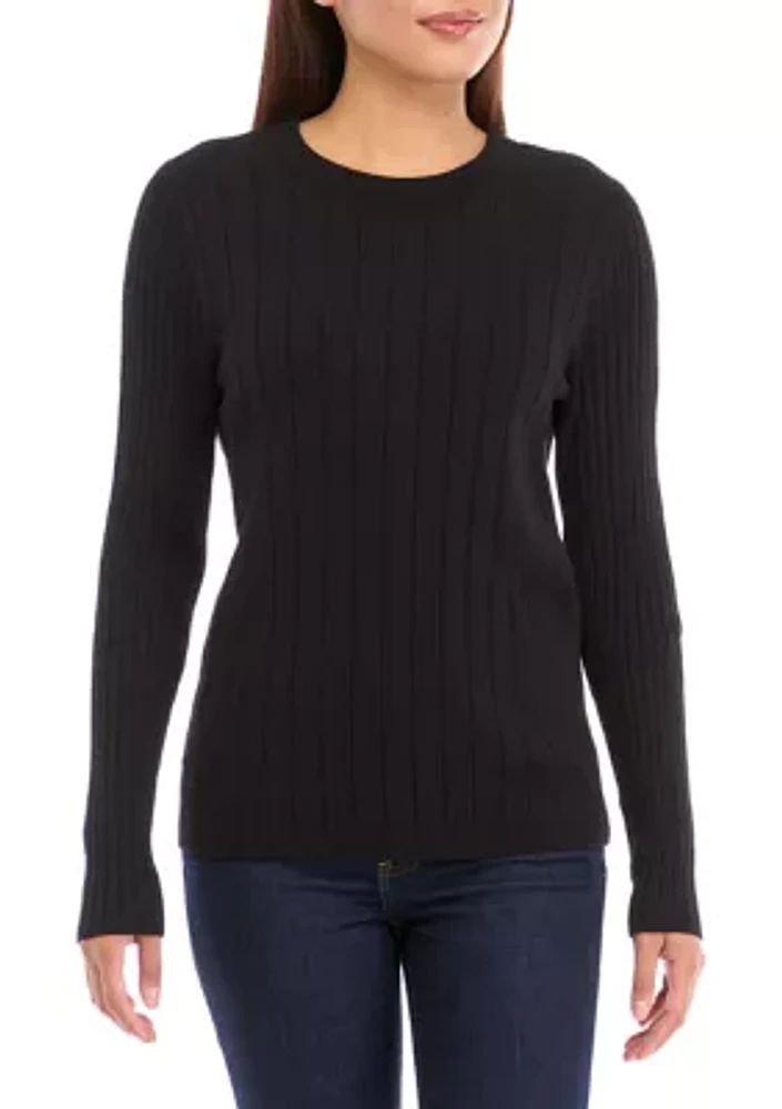 Women's Multi Rib Crew Neck Long Sleeve Sweater